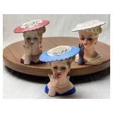 Three Porcelain Lady Head Vases