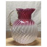 Striped Cranberry Glass Ruffle Pitcher