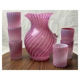 Spiral Cranberry Glass Drink Set