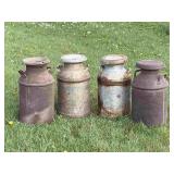 Four 5 Gallon Galvanized Steel Milk Cans