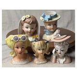 Five Lady Head Vases