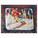 Needlepoint Skier Throw Pillow