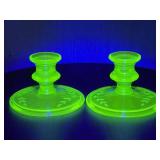 Uranium Depression Glass Taper Candleholders