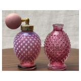 Pair of Hobnail Cranberry Glass Perfume Bottles