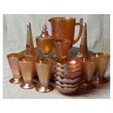 Marigold Carnival Glass Drink and Snack Set