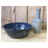 Blue Stoneware Vase, Bowl