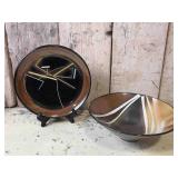 Art Glazed Stoneware Bowl, Plate