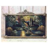 Framed Original Painting on Velvet Canvas