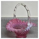 Cranberry Hobnail Glass Basket