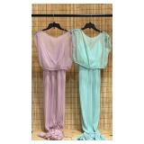 Pair of Ladies Size 12 Silky Dresses-Pink and Aqua