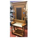Vintage Pulaski Lion Head Oak Marble Top Hall Tree
