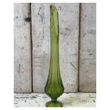 Green Swung Glass 16 Inch Flower Vase