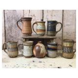Eckels Pottery Stoneware Mugs, Vase