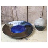 Art Glazed Stoneware Plate, Vase