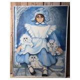 Original Virginia Jones Oil Painting of Girl, Dogs
