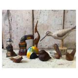 Collection of Carved Wooden Birds