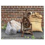 Spinning Wheel and 3 Bags of Wool