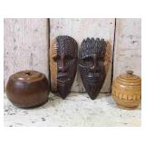 Central American Carved Wood Masks, Bowls