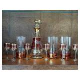 Vintage Czech Crystal Decanter, Barware Glasses
