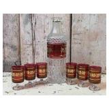 Gilded Glass Decanter and Six Shot Glasses
