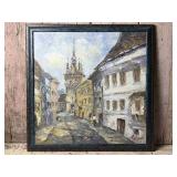 Framed Original Oil Painting of Street Scene