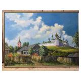 Framed Original Oil Painting of Church Scene