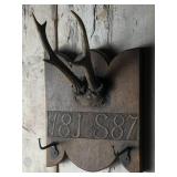 Antique Roe Deer Antler Carved Wooden Mount