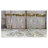 Four Gold Rimmed Glass Goblets