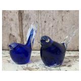 Pair of Eamonn Vereker Bluebird Glass Paperweights