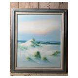 Framed Beach Scene Original Oil Painting by Judy