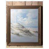 Framed R Taylon Beach Scene Oil Painting