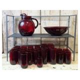 Ruby Glass Bowl, Pitcher, Glasses