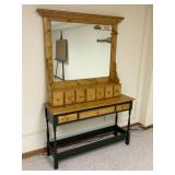 Vintage Pine Console Vanity Table with Mirror