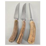 3 Sheffield Stag Handle Steak Knives vtg