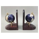 Lapis Lazuli Gemstone Inlay Globe Bookends vtg