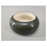 lRibbed Forest Green Ceramic Bowl vtg