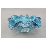 Murano Aqua Glass Bowl - Gold Aventurine vtg