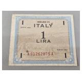 WWII 1943 Italy 1 Lira Allied Military Currency
