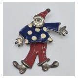 Enamel Pierrot Articulated Dancing Clown Brooch