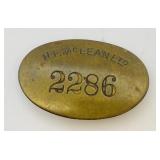 H.F. McLean Ltd. Brass Employee Badge