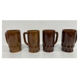 Set of 4 Mid-Century Amber Glaze Ceramic Mugs