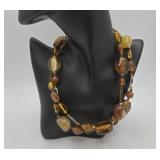 Multi-Strand Amber Art Glass Beaded Necklace
