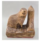 Hand-Carved Wooden Beaver Folk Art Sculpture vtg