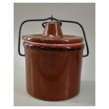 Brown Glazed  Wire Bail Stoneware Preserve Crock