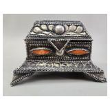 Middle Eastern Silver-Plate & Textile Jewelry Box