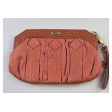 Perlina? Rust Pleated Leather Wristlet Clutch