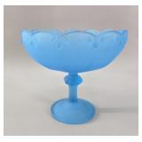 Blue Satin (Frosted) Glass Pedestal Compote vtg