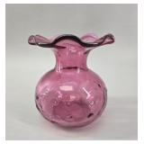 Cranberry Glass Heart & Scroll Bud Vase vtg