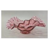Fenton Cranberry Opalescent Coin Dot Bowl vtg