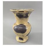 Vtg Art Deco Yellow & Black Mottled Ceramic Vase